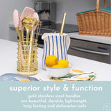 Gold & Pink Silicone Kitchen Utensil Set with Holder