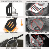 Silicone Kitchen Cooking Utensils Set Kitchen Spatula Set with Holder,5 Pcs Heat Resistant Silicone Kitchen Utensils Gadgets Tools Set for Nonstick Cookware,Dishwasher Safe (Black)