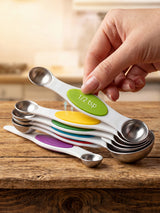 Pack of 8 Stainless Steel Magnetic Measuring Spoons Set, Dual Sided, Stackable, Adjustable Teaspoon and Tablespoon Measure Spoon