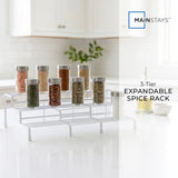 Expandable Metal Wire Spice Rack Organizer, Tiered Kitchen Cabinet and Pantry Spice Rack Shelf for Countertop Spice Storage, White