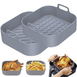 2Pcs Air Fryer Silicone Liner with Handle Reusable Air Fryer Silicone Pan Square Air Fryer Silicone Pot Heat Resistant Air Fryer Silicone Tray Nonstick Air Fryer Liner Accessories for 6QT Air Fryer