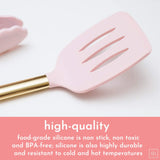 Gold & Pink Silicone Kitchen Utensil Set with Holder
