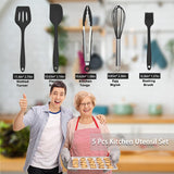 Silicone Kitchen Cooking Utensils Set Kitchen Spatula Set with Holder,5 Pcs Heat Resistant Silicone Kitchen Utensils Gadgets Tools Set for Nonstick Cookware,Dishwasher Safe (Black)