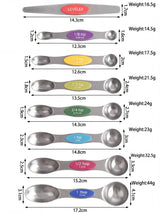 Pack of 8 Stainless Steel Magnetic Measuring Spoons Set, Dual Sided, Stackable, Adjustable Teaspoon and Tablespoon Measure Spoon