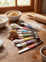 Pack of 8 Stainless Steel Magnetic Measuring Spoons Set, Dual Sided, Stackable, Adjustable Teaspoon and Tablespoon Measure Spoon