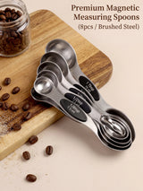 Pack of 8 Stainless Steel Magnetic Measuring Spoons Set, Dual Sided, Stackable, Adjustable Teaspoon and Tablespoon Measure Spoon